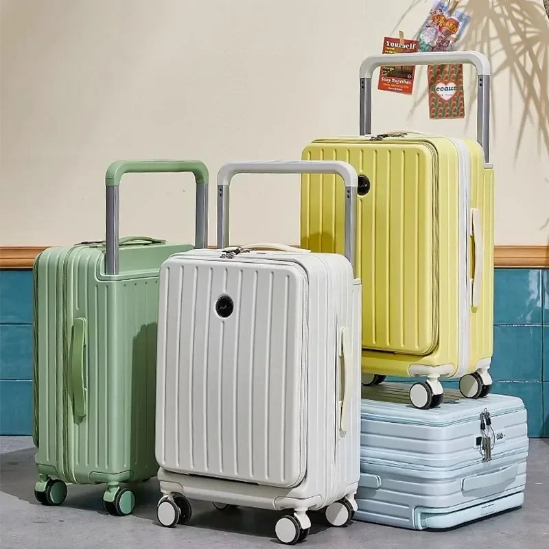 Multifuncional Frente Abrir e Ampla Handle Travel Bag, Rolando Bagagem Trolley, Carregamento USB, Embarque Senha Mala, 20, 26