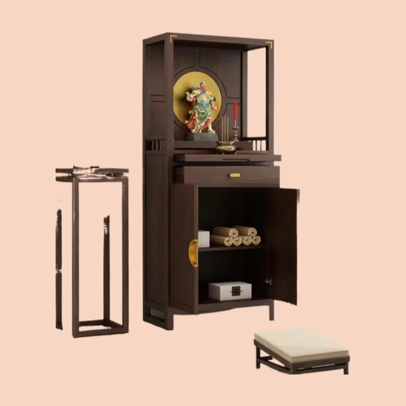 

HJ New Chinese Vertical Cabinet Buddhist Terrace Bodhisattva Buddhist Hall Household Simple with Door God of Wealth Shrine