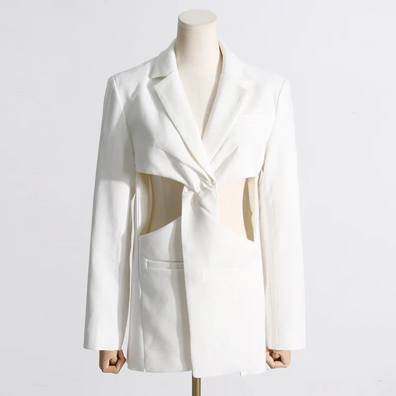 مزاجه ركاب دعوى المرأة الخريف موضة جديدة جوفاء الخصر تصميم البدلة سترة TRAF المرأة الصيف ملابس خارجية مكتب #5