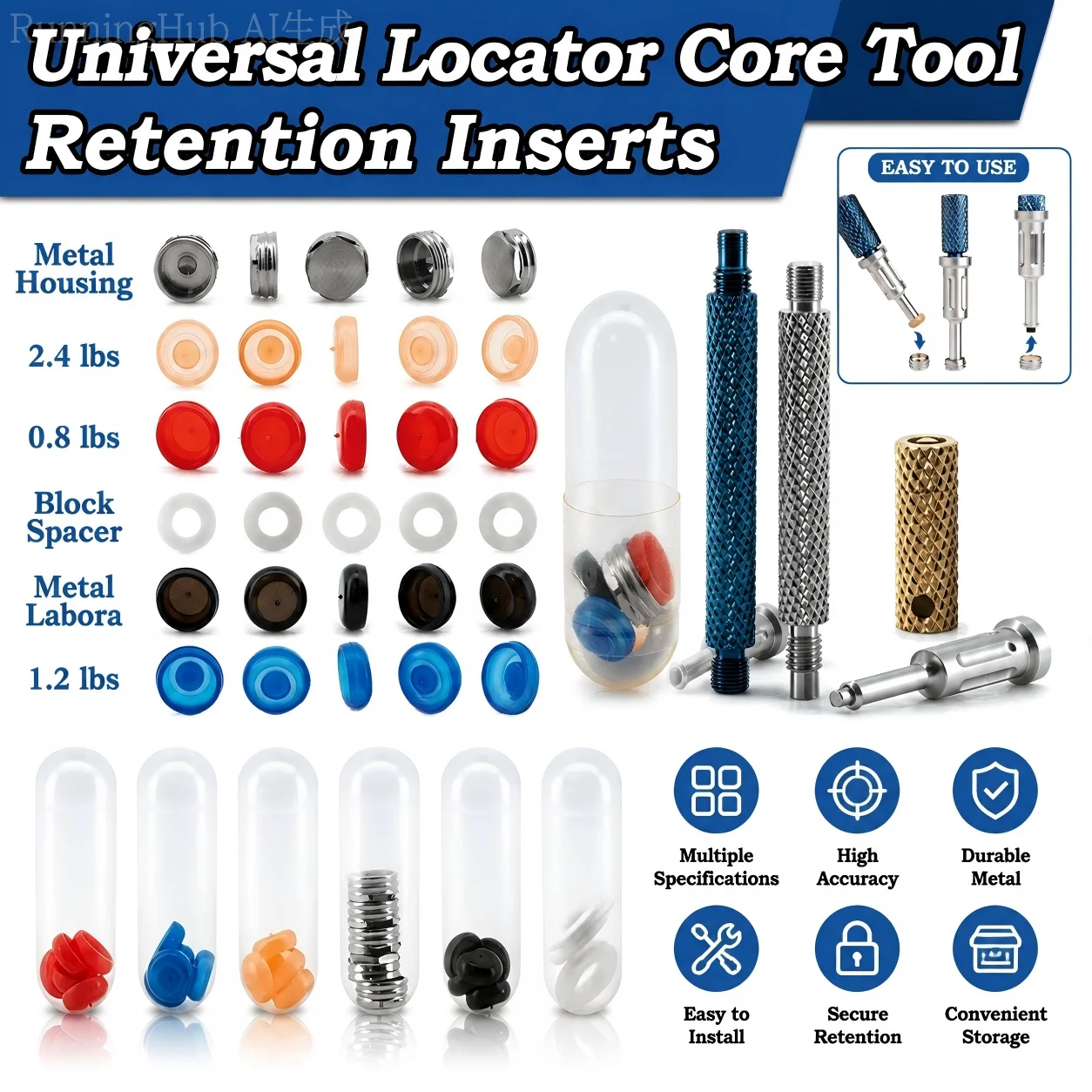 Universal Locator Core Tool & Retention Caps Kit, Implant-Supported Overdenture Abutment Attachment System
