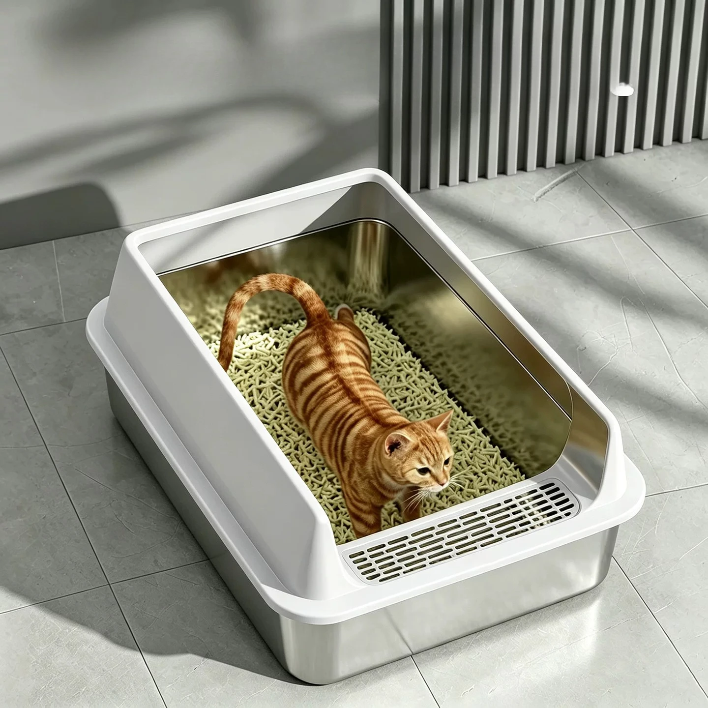 Open‑ended Accessories Litter Box Hiding Stainless Steel Toilet Defecation Litter Box Closed Areneros De Gatos Household Items