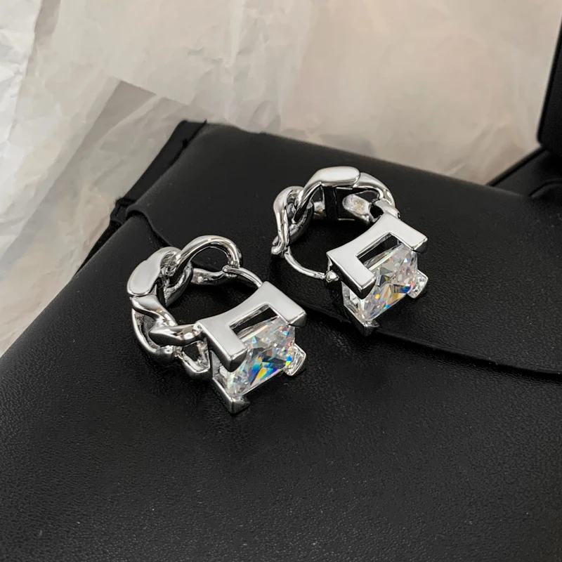 

Brass Clear Crystal Stud Earrings Women Jewelry Punk Party T Show Gown Runway Korean Japan INS
