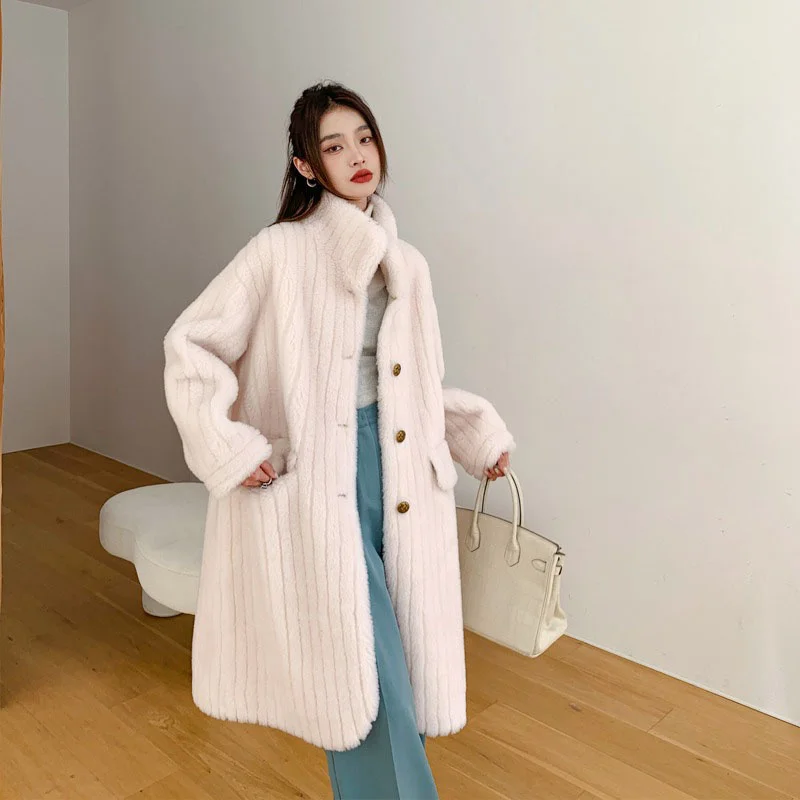 Winter New Women's Warm Coat Imported Fur Thick Coat Fashion Long Temperament Standing Collar WIndproof Casual Coat 2023