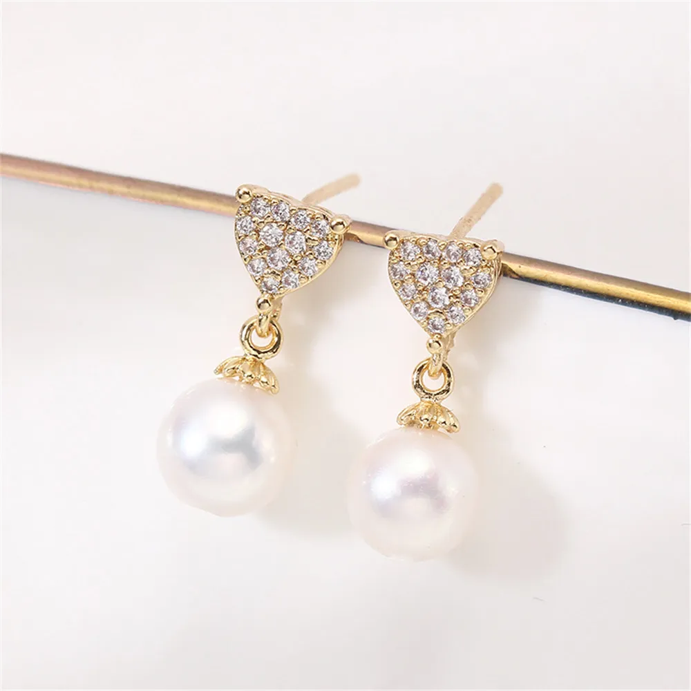 Domestic 14k Gold Plated Color-preserving Pearl Earrings Stud S925 Silver Needle DIY Accessories