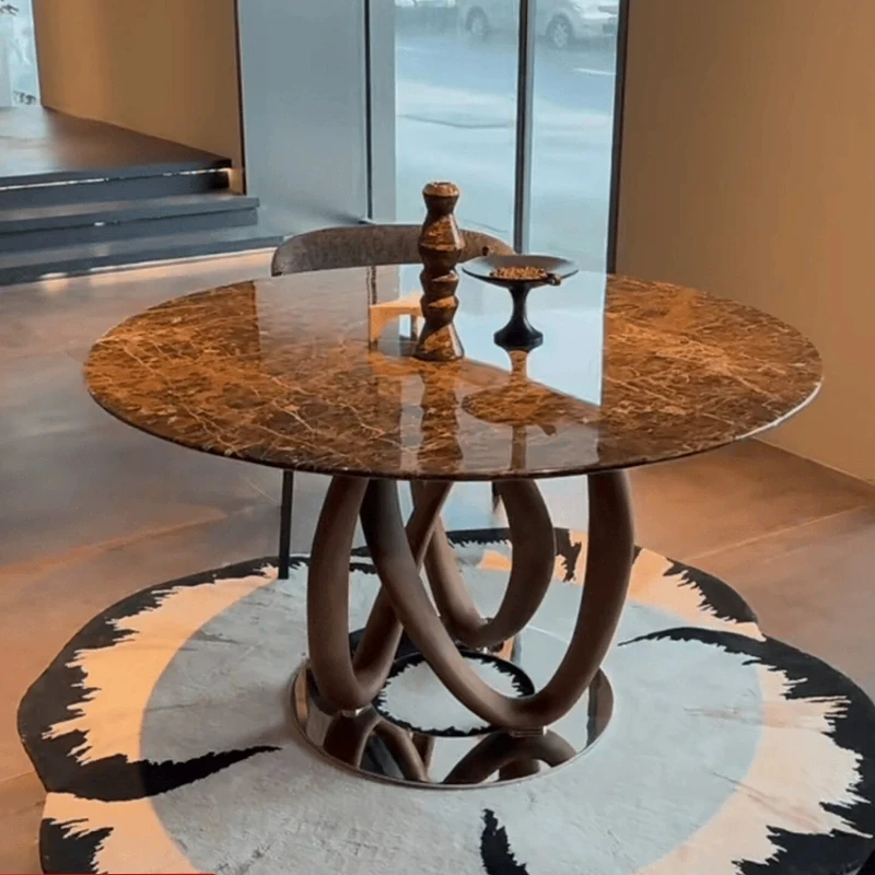 

Ebony creative high-end round table dining table 2025 new simple home solid wood art tree roots