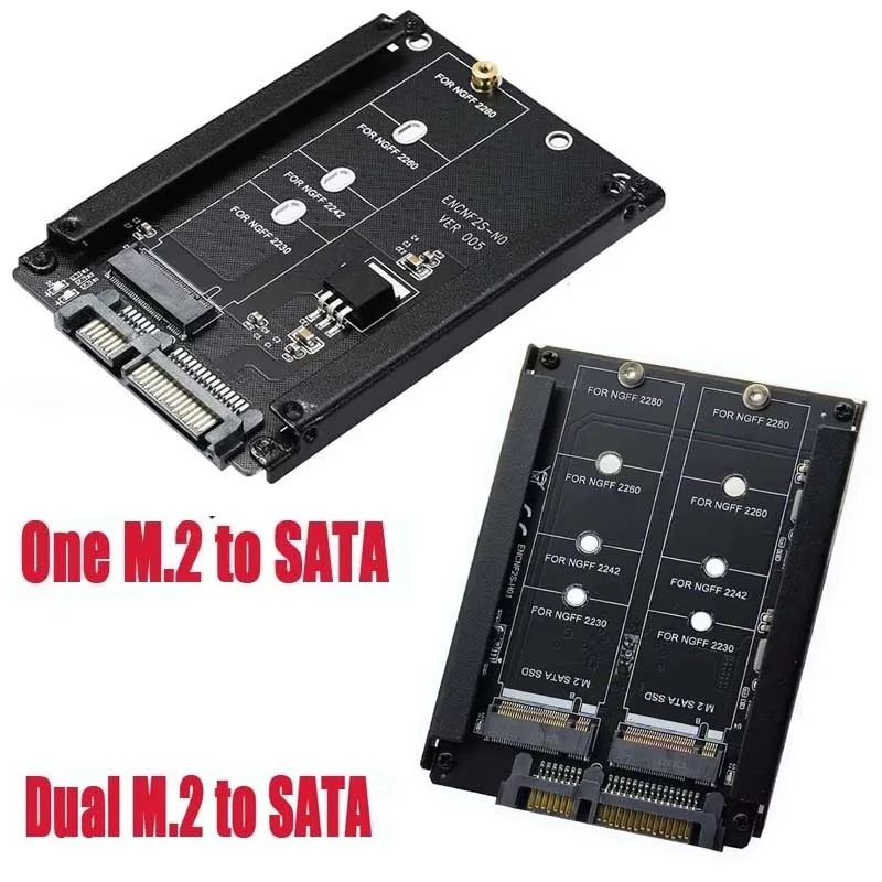 Dual M.2 NGFF zu SATA Adapter, Einzelner M.2 NGFF zu SATA Konverter, SSD B+M Key zu 2,5 Zoll SATA Erweiterungskarte mit Gehäuse – Detail 3