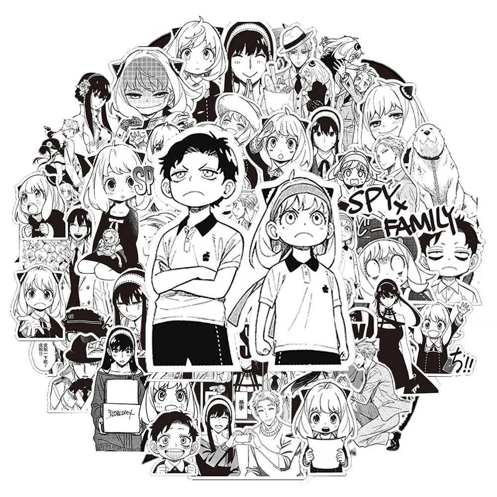 

10/30/70pcs Cool Anime SPY×FAMILY Cartoon Stickers Black White Anya Forger Decal DIY Suitcase Stationery Phone Graffiti Sticker