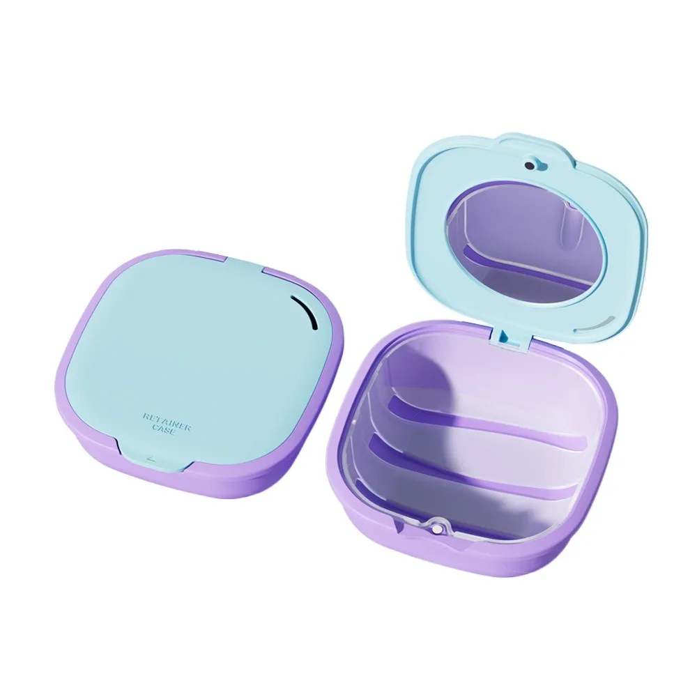 With Mirror Retainer Case Portable with Drain Basket Dental Denture Organizer Multifunctional Breathable