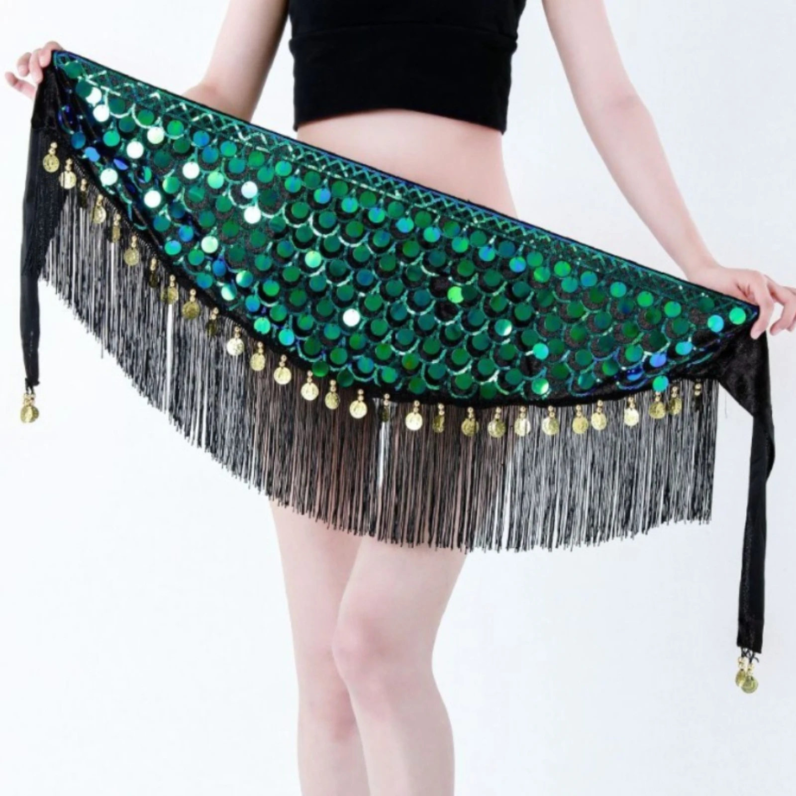 

Хип-шарф для танца живота, женский блестящий треугольный пояс с бахромой, блестящая юбка, праздничный танцевальный сценический наряд, аксессуар
