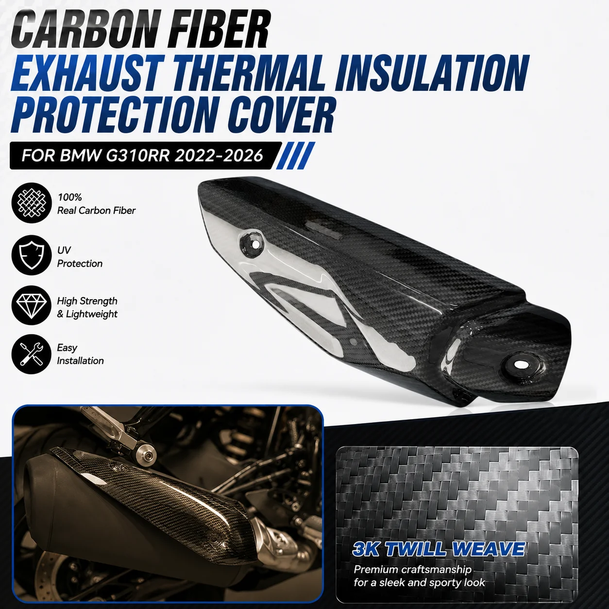 100% Real Carbon Fiber Motorcycle Exhausts Pipes Protection Cover for YAMAHA Tmax 530 2015-2016