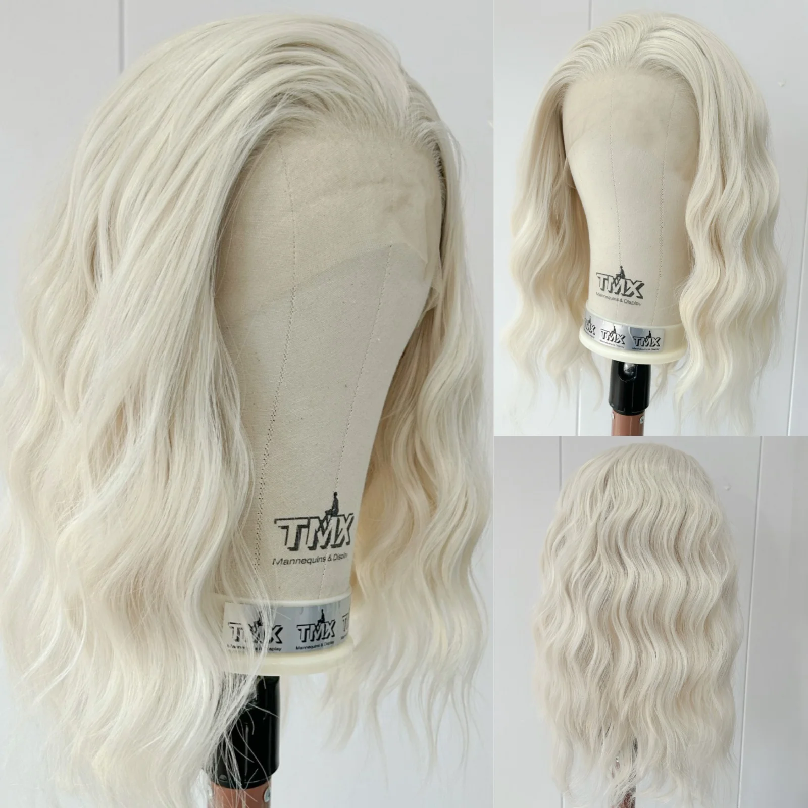 

Короткие 60-русые вьющиеся волнистые синтетические кружевные передние парики боб для женщин, предварительно выщипанные волосы, платиновый белый, глубокая волна, ежедневное использование для вечеринок