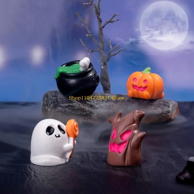 D8KF Festival Halloween Miniatur Patung Resin Labu Ghostly Elf Desktop Figurines