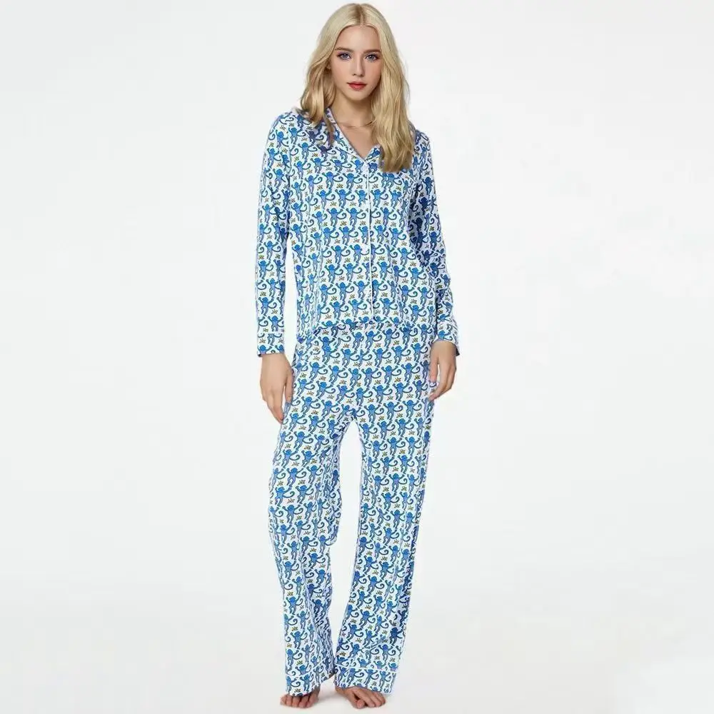 

Women's Long Sve Printed Casual Home Clothes Spwear Pants Set Comfortable Soft Milk Silk Fabric Fall Season Sle