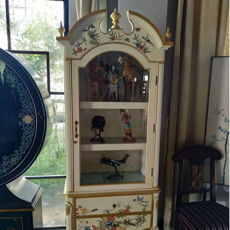 American light luxury solid wood wine cabinet glass black blue and white single door wine cabinet dining side display cabinet st