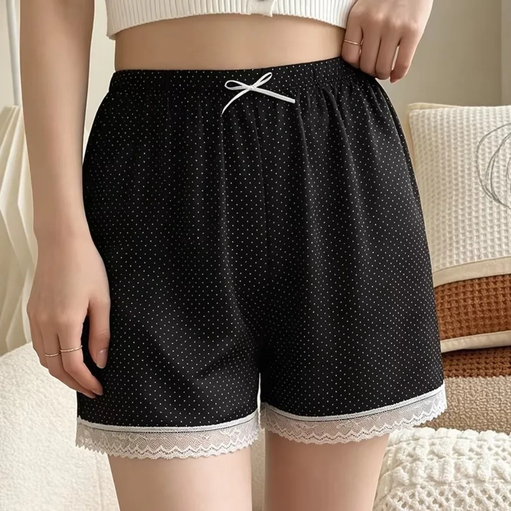 Wide Leg Sleep Shorts Soft Fabric No Tight Binding Slip Shorts Breathable Material Polka Dot Pattern Safety Shorts For Women