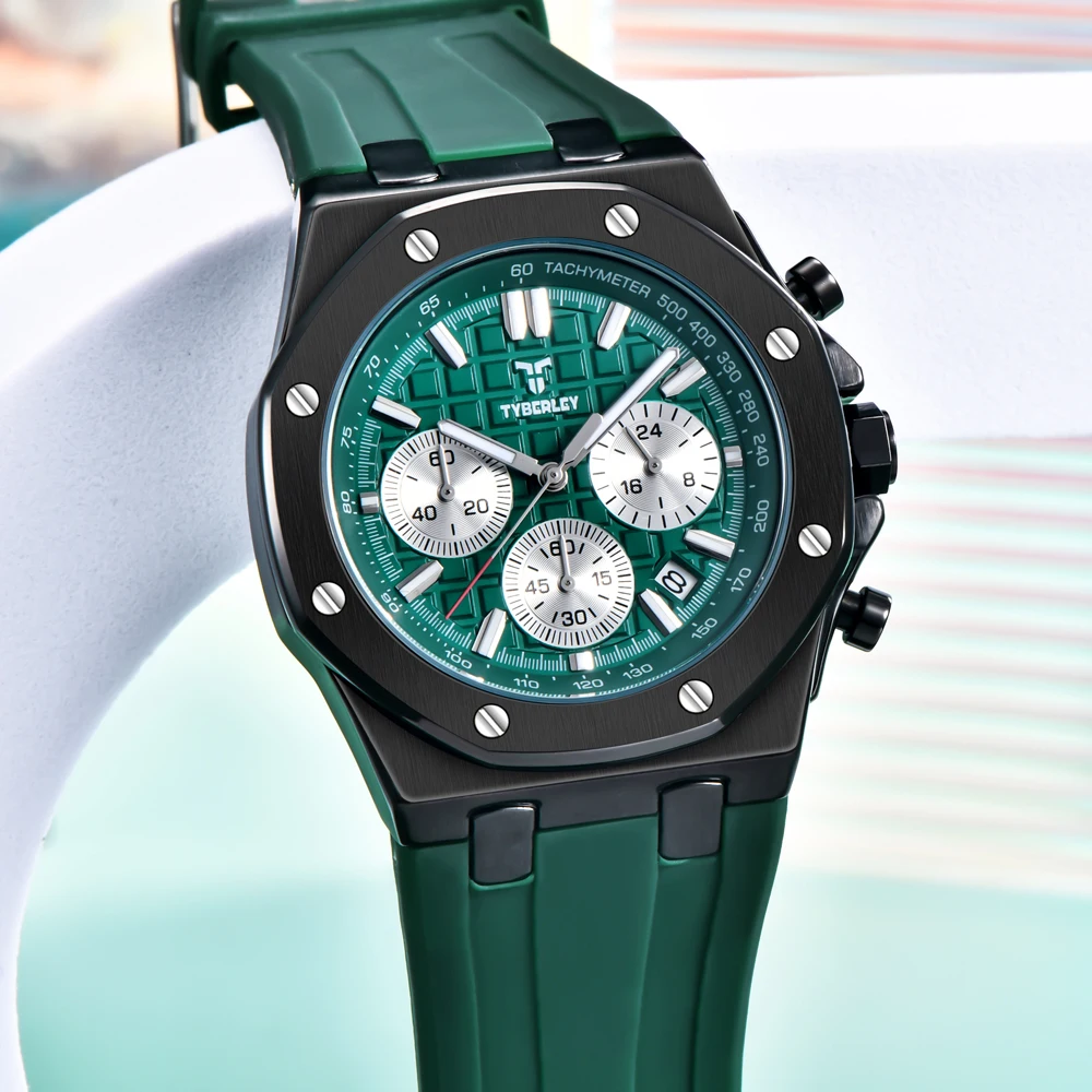 

2025 New TYBERLEY Men's Watches Top Brand Luxury Quartz Watch Men Chronograph Wristwatches Sports Waterproof Luminous Grid Clock