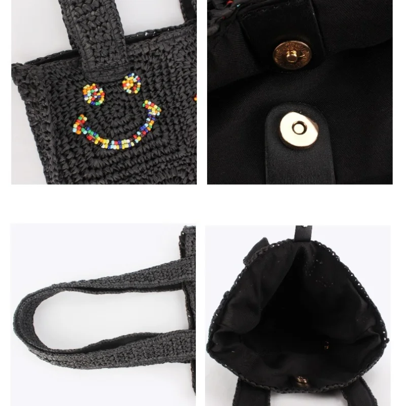 New Arrival Women Bohemian Knitting Handmade Weave Shoulder Bag Fashion Casual Colorful Smiling Face Pattern Versatile Handbags