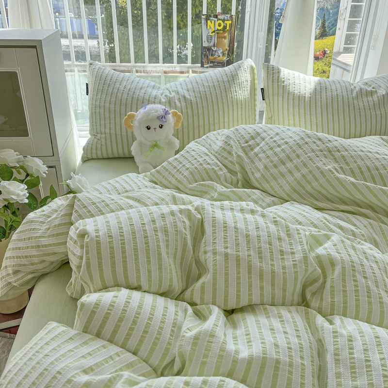Korean INS Cream Style Bedding Set Solid Color Soft Bed Flat Sheet Pillowcase Adult Single Twin Full Queen Size Duvet Cover Sets