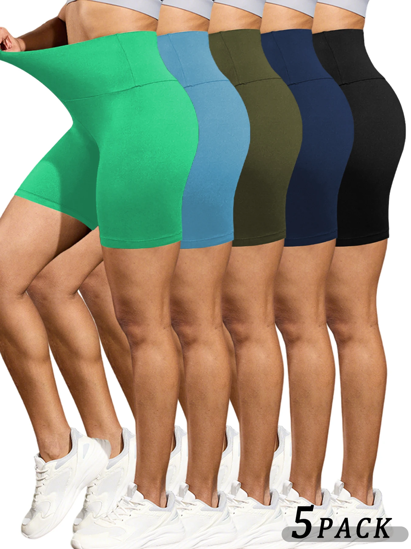 

5 штук женских шорт с высокой талией, супермягкие, с эффектом утягивания живота, непрозрачные, для тренировок, йоги, бега и занятий спортом