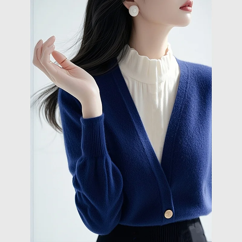 

Women's Blue Fake Two Piece Knit Sweater Ultra Soft Lazy Luxe Feel Unique Beautiful Spring Autumn Tops