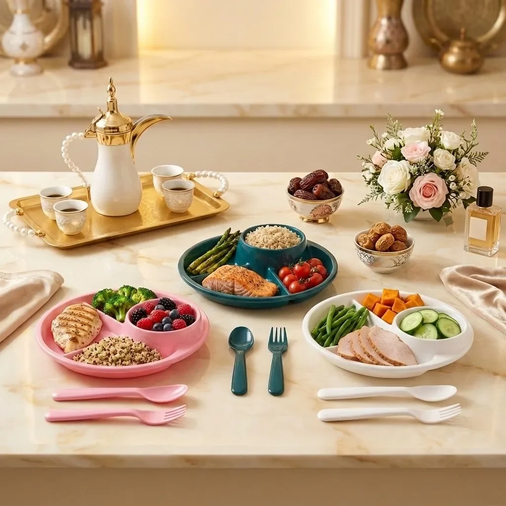 Reusable Plastic Plates Portion Control Divided Plate For Adults Kids School PP Kitchen Dishes Dinnerware Tableware Utensils