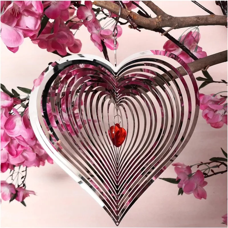 

3D-спиннер с красным сердцем, зеркальный садовый декор из нержавеющей стали, индивидуальный уличный кинетический художественный подарок