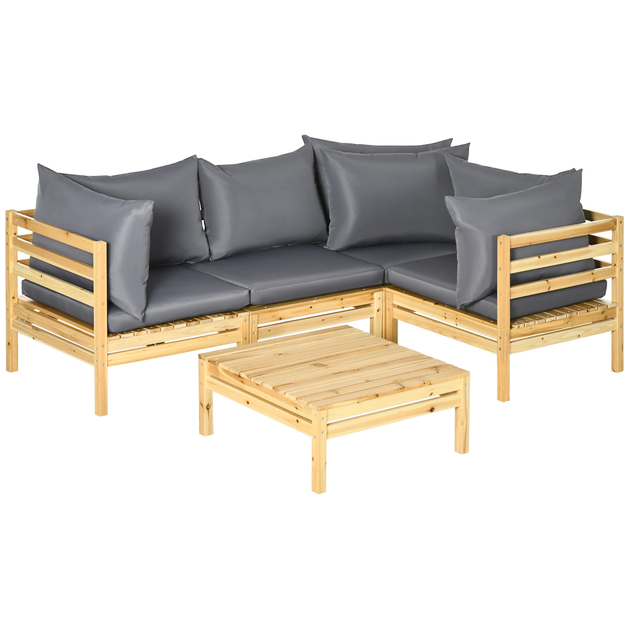 Outsunny wooden garden furniture set 5 pieces set of terrace furniture includes 4 sofas with cushions and Natural outdoor Patio coffee table