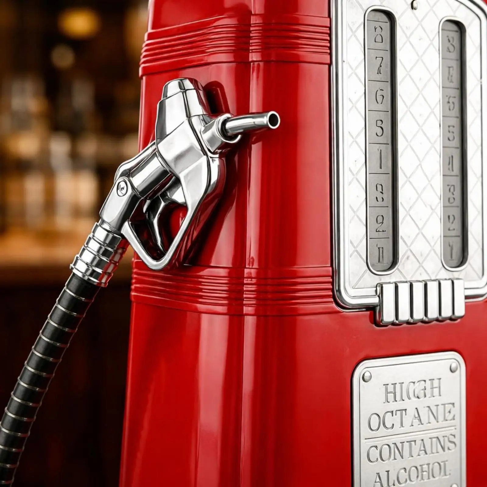 Chrome Dual Spout Beverage Dispenser Retro Gas Pump Design Drink Dispenser with Gauge Panels for Party Use