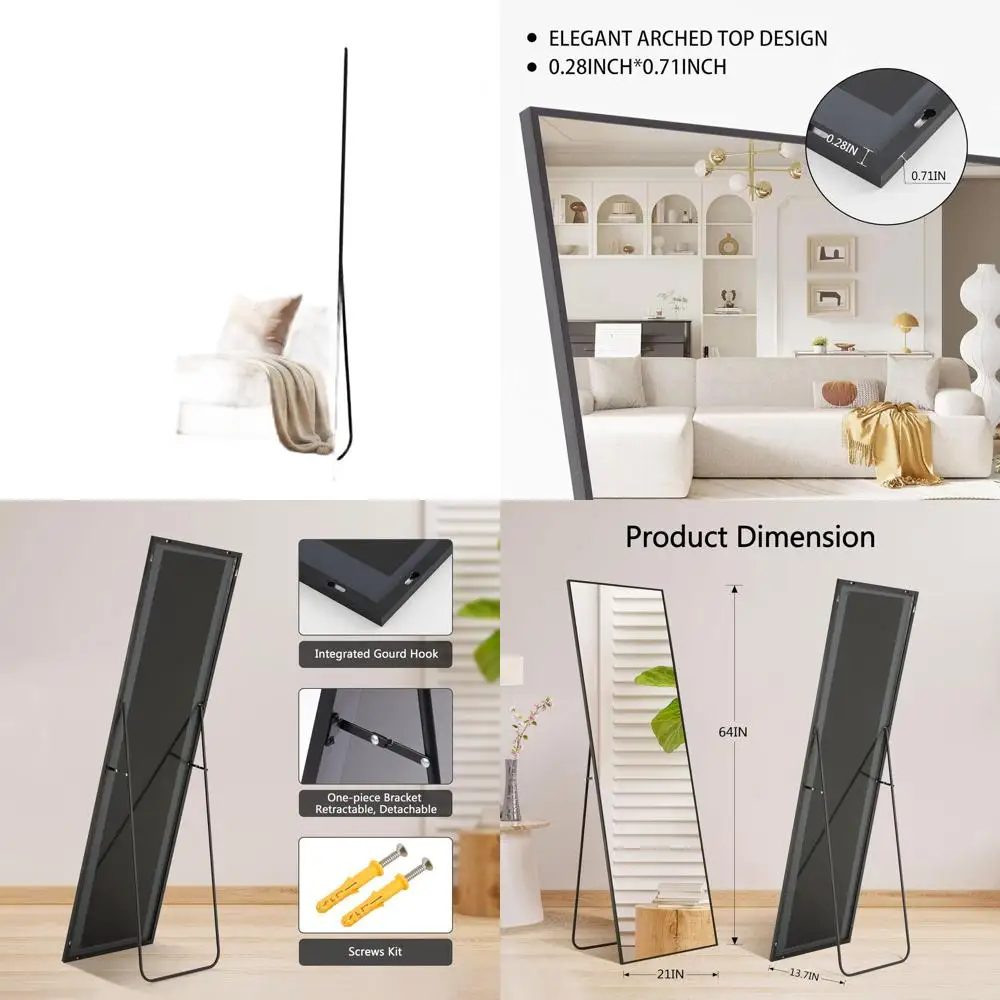 

Высокое напольное зеркало 21 дюйм с алюминиевой рамой для спальни и гардеробной, черное