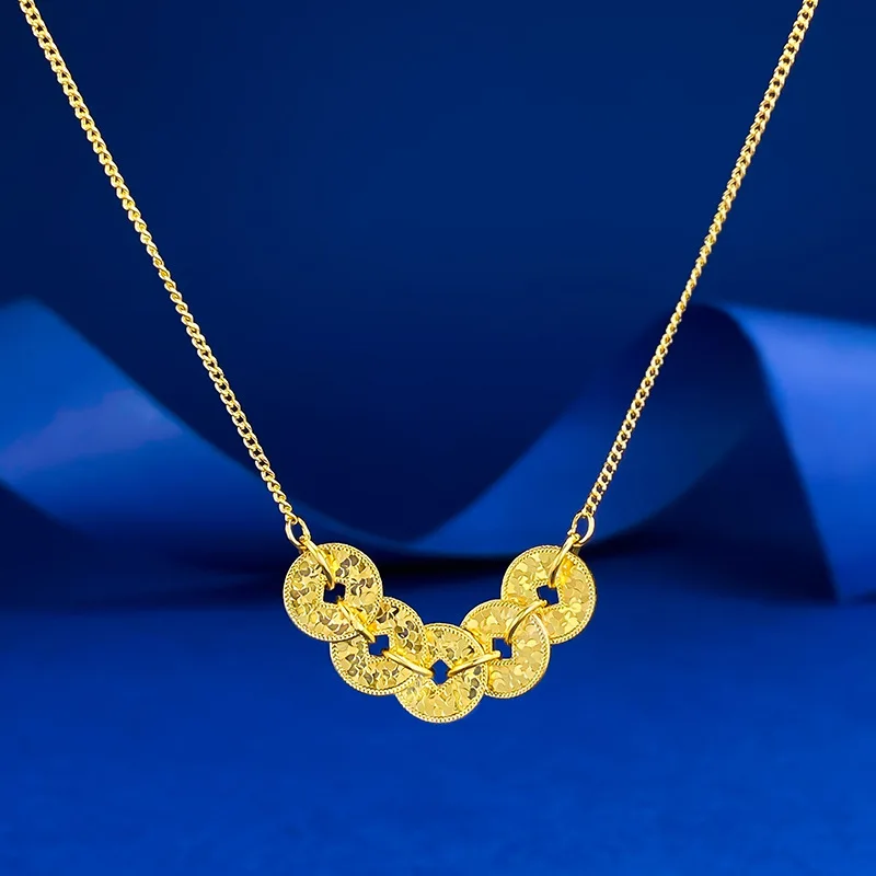 

925 Silver Five Emperor Coin Necklace, Women's New Chinese style Broken Ice Money, Duo Duo Necklace, Wedding Jewelry