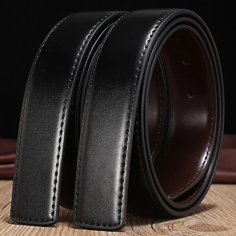 Ceinture multi-tailles en cuir véritable pour hommes, deux couches de peau de vache, Double face, disponible sans boucle ardillon