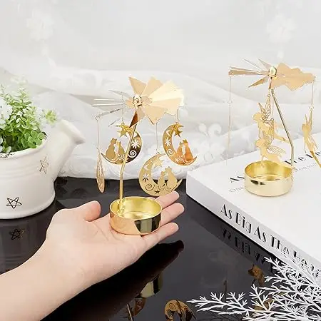 

Wedding Decoration Candlestick Stands Gold Silver Pillar Rotary Rotating Metal Spinning Christmas Tealight Candle Holder