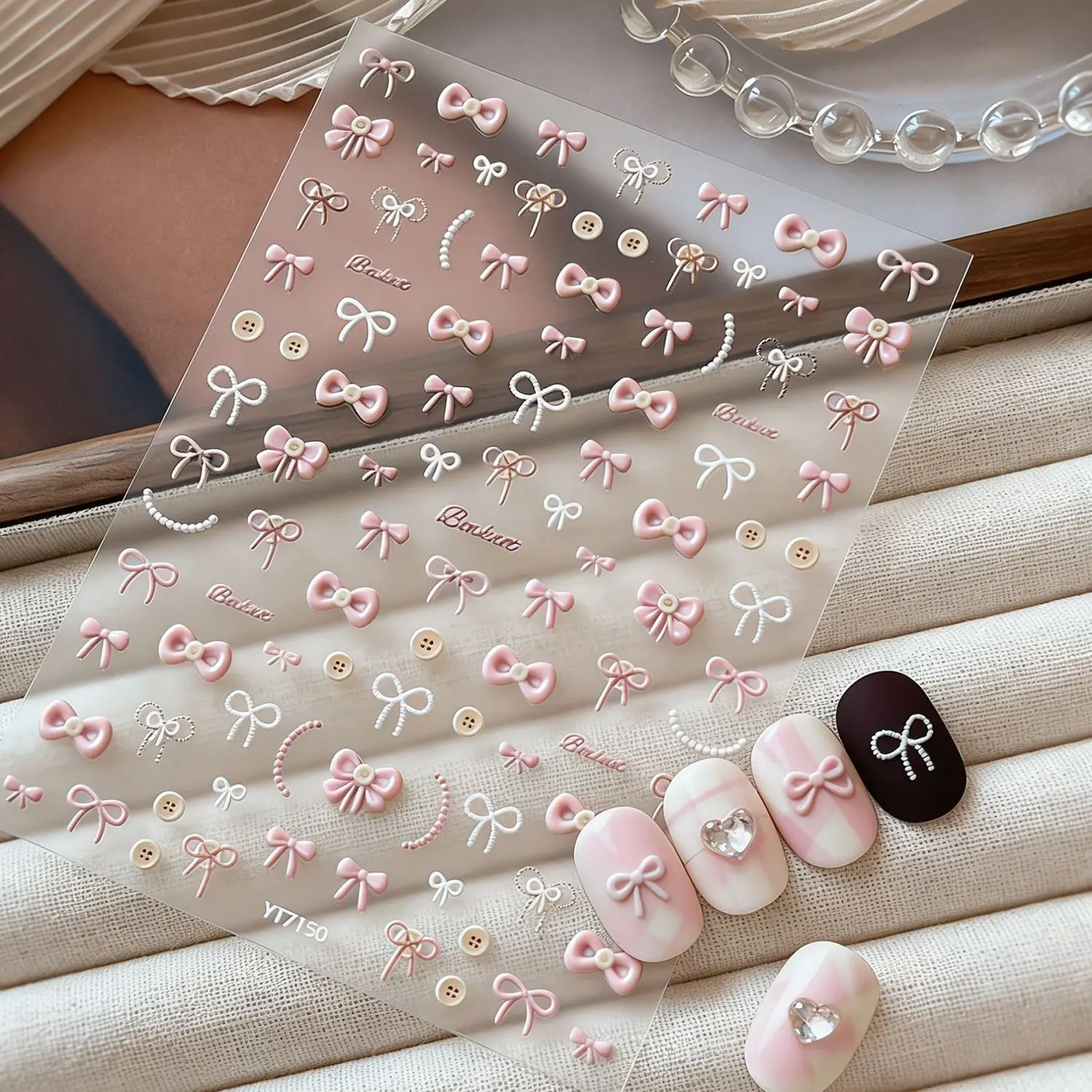 Self Adhesive Pink Button Bow Nail Art Stickers Cute Versatile for Nail Phone Case Scrapbook Camera Premium Quality