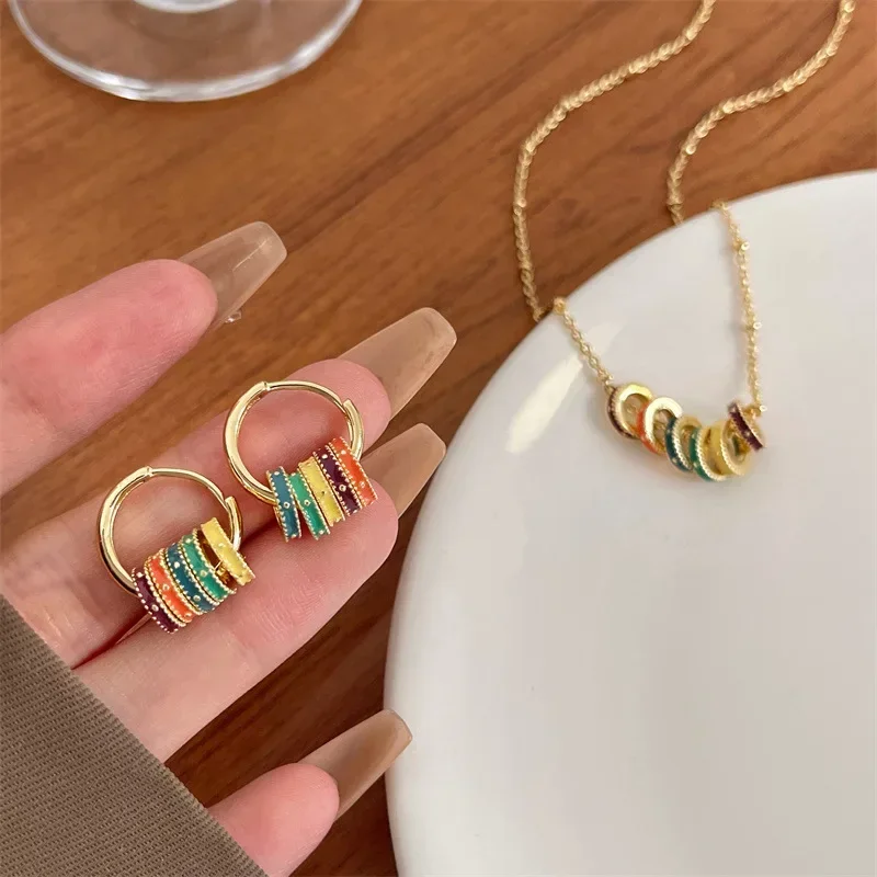 Boucle D’oreille Femmes Vintage Colorful Enamel Drip Hoop Earrings with For Women Multi-Fashion Party Daily Jewelry