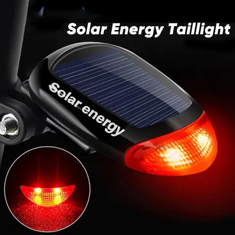 LED Solar Energy Bicycle Tail Light Cycling Safety Rear Lamp Night Riding Warning Taillights Power Bike Rear Lamp
