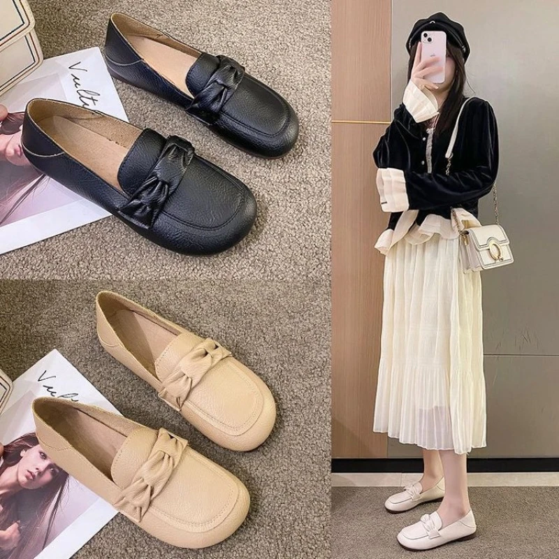 

Women's Loafers & Mules | Soft Synthetic Leather Square-Toe Flats | Comfortable Slip-Ons for Spring/Fall Casual and Office Wear