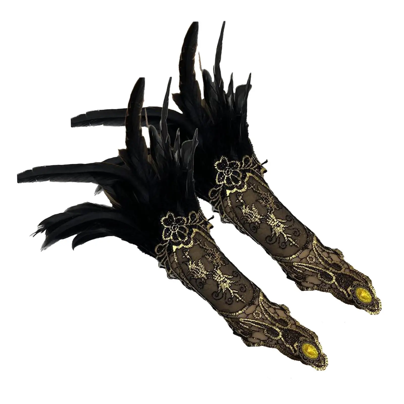 Feather Long Gloves Gothic Gloves Mesh Lace Long Gloves for Women Cosplay