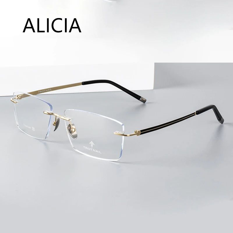 ALICIA Luxury Rimless Glasses Ultra light Pure Titanium Eyewear Business  Optical Prescription Frames Optical Prescription Frame