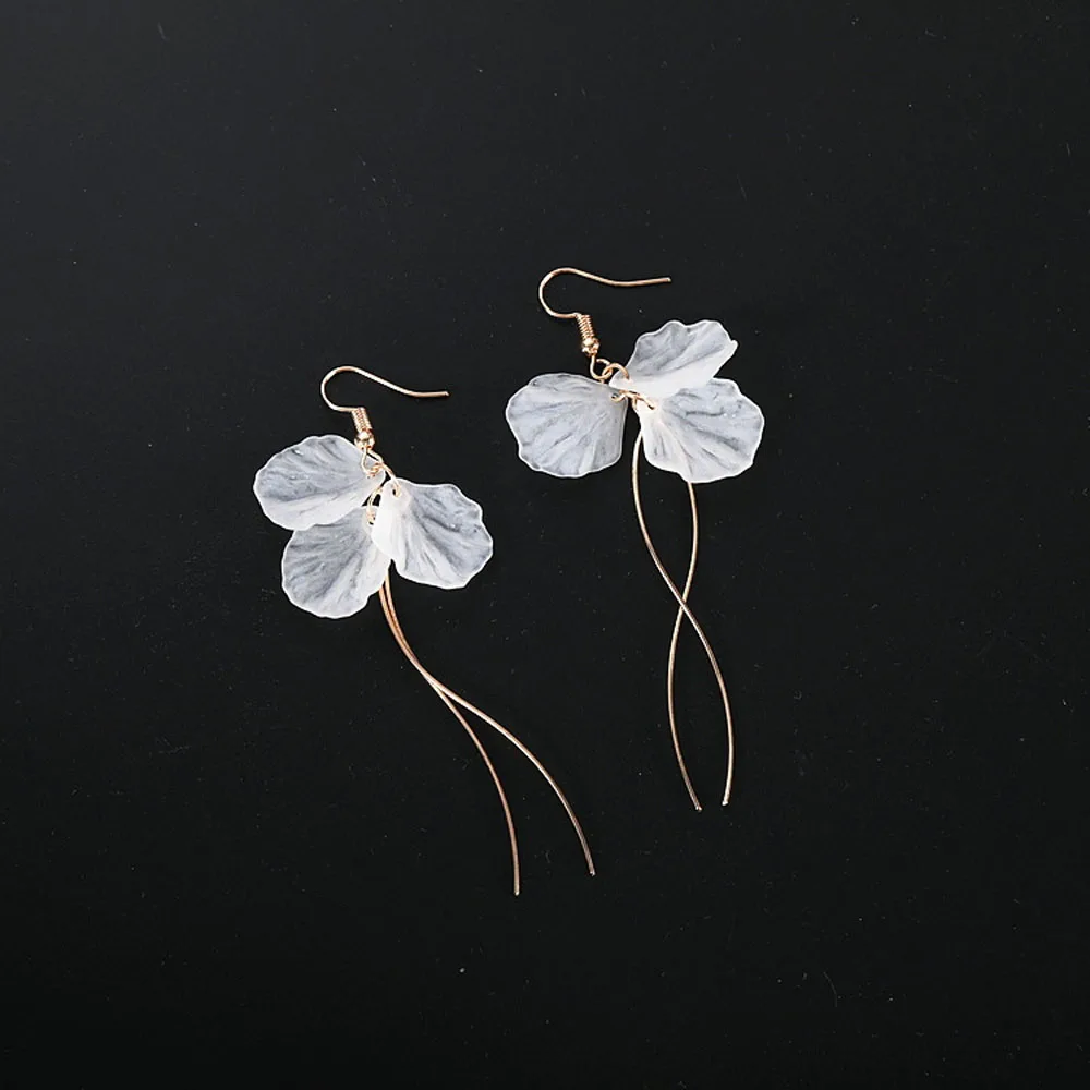 Korean Simple Flowers Petals Long Dangle Earrings For Woman Temperament Tassel Flower Earrings Fashion Female Jewelry Gifts