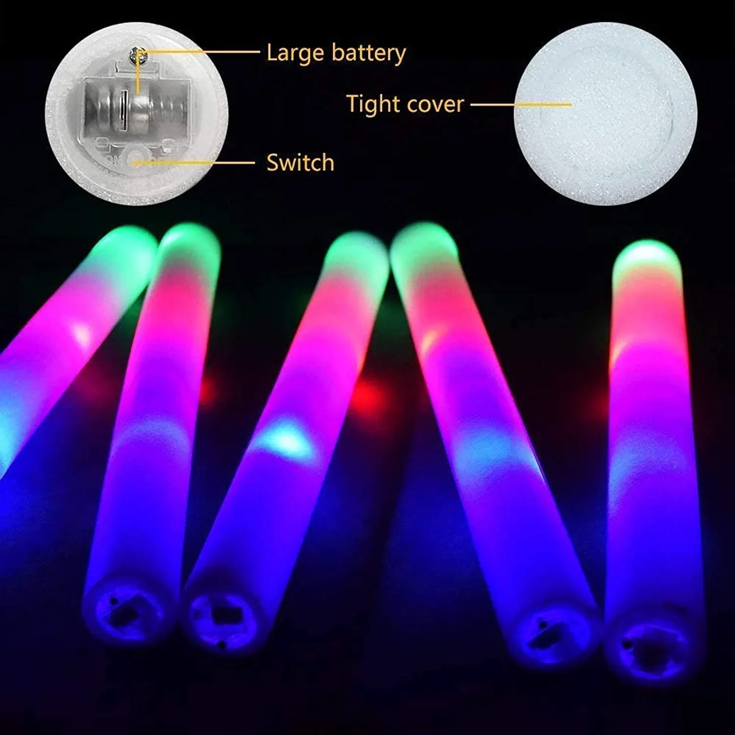 Led Glow Foam Stick Light Up Bulk Colorful Rgb Cheer Tube Dark Xmas Birthday Wedding Party Supplies Promotional Baton Concert DJ