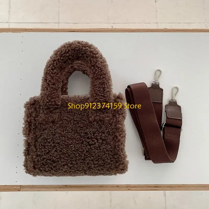 G5AE Autumn Winter Casual Faux Lambwool Fleece Shoulder Bag Soft Plush Crossbody Satchel Fuzzy Small Handbag Purse for Women