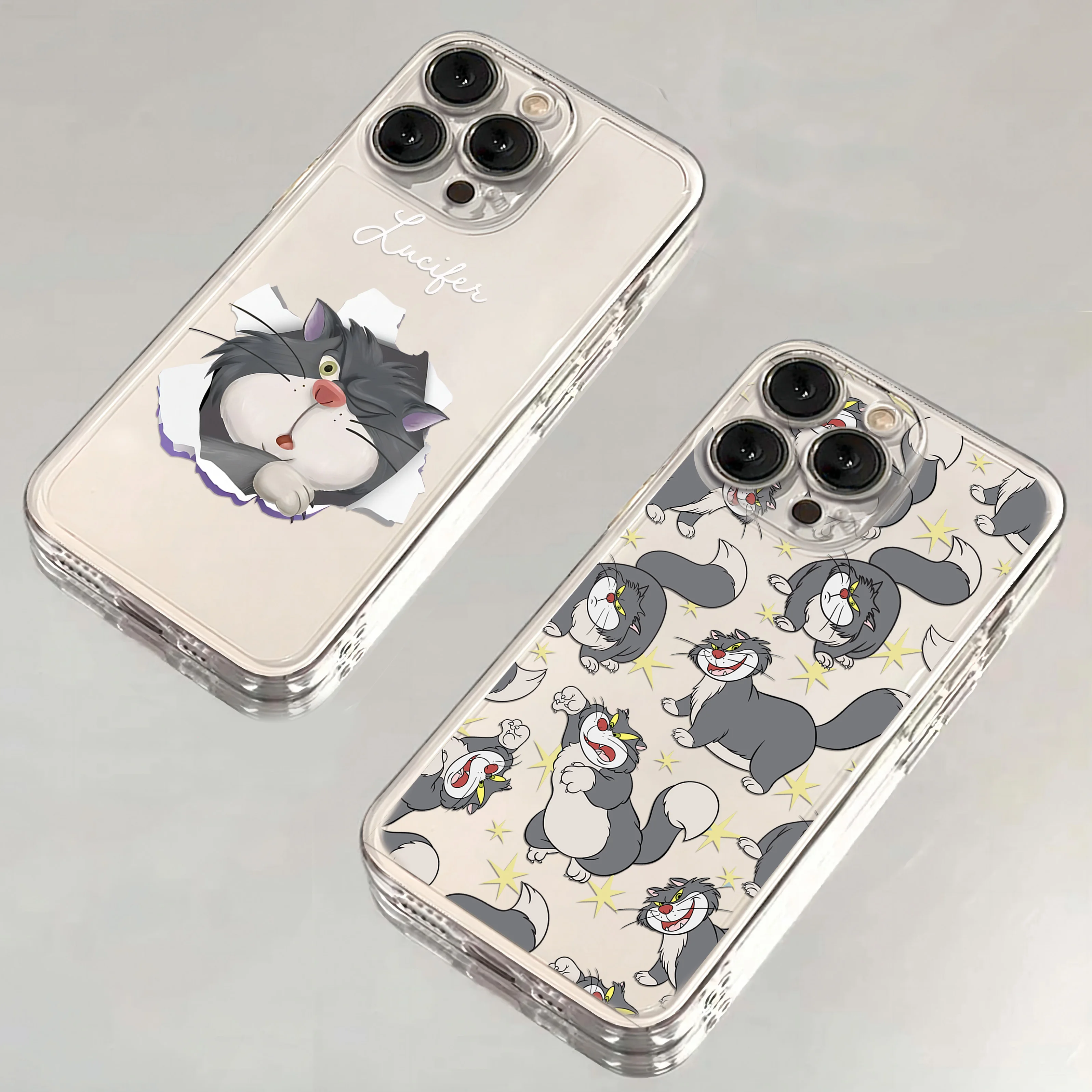 Disneies Lucifer Cat Phone Case For iPhone 16 15 14 13 12 11 Mini Pro Max X XR XSMax 7 8 Plus SE20 Transparent Cover