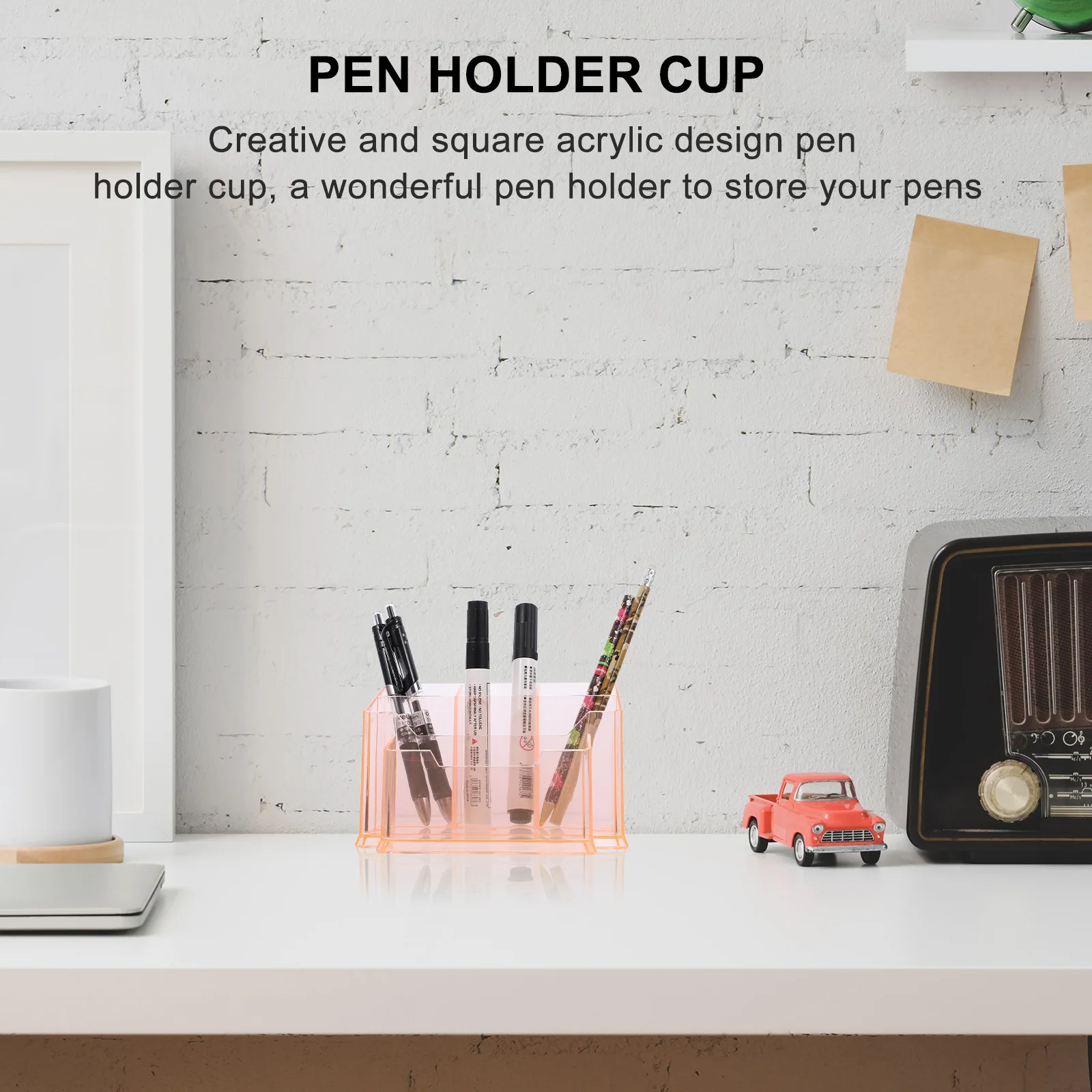 

Pen Holder Cup Transparent Acrylic Square 5-Grid Thickened Desktop Stationery Organizer For Pens Pencils Rulers Makeup Brushes