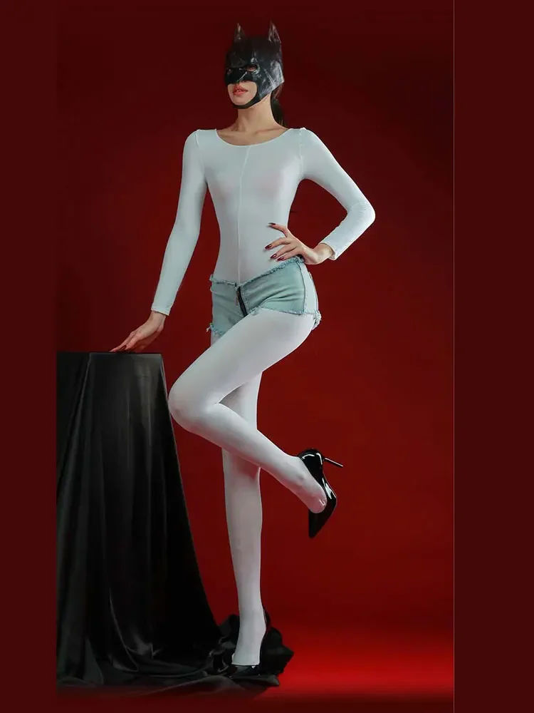 Sexy Women 120D Velvet Bodysuit Autumn Winter Warm Wear Elastic Unisex Open Crotch Home Tights Shaping Jumpsuit Maid Leotard