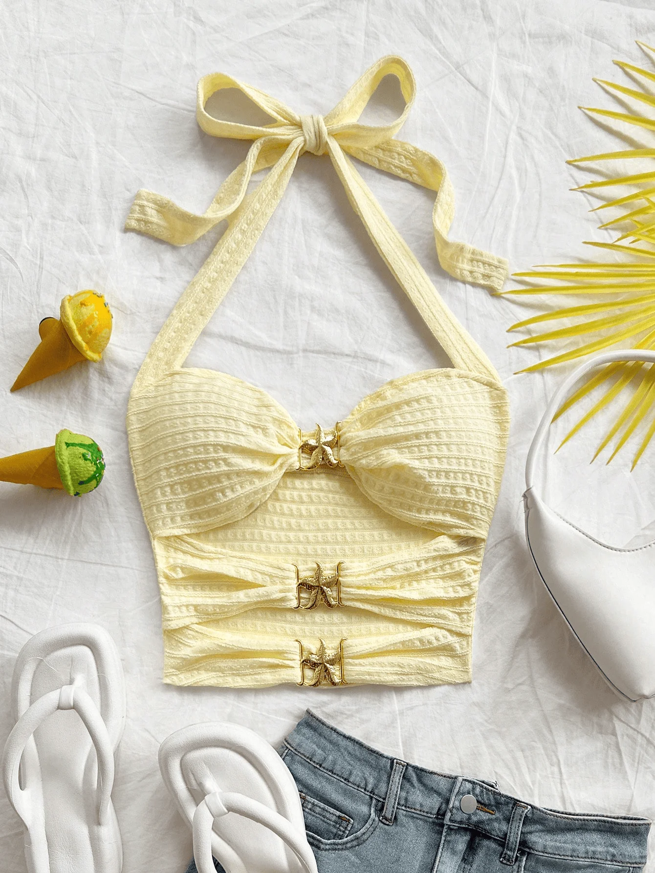 نمط الرغبة النقية، تصميم مرصع بنجمة خماسية مجوفة، تنحيف، بلوزة رسن متعددة الاستخدامات للصيف