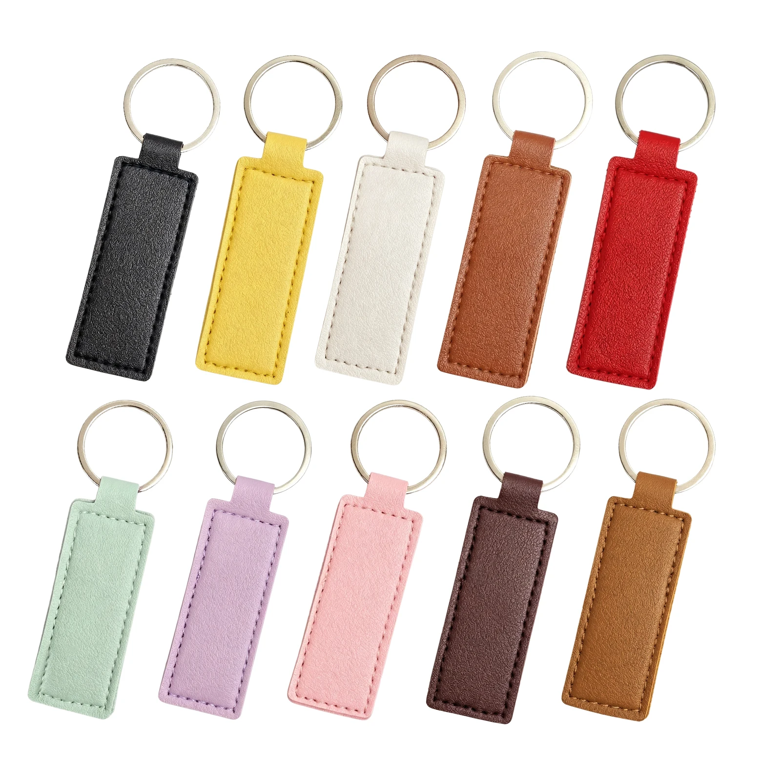 3PCS Leather Key Fob Kit PU Blanks with Key Ring Multicolor Rectangular Car Key Chain for Men Women, Christmas Birthday Gift