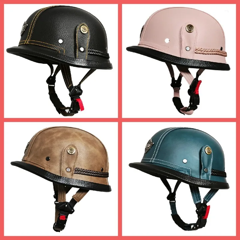 

Men Women Vintage Half Helmet Handmade Steel Shell Four Seasons Universal Motorcycle Electric Scooter Retro Riding Helmet