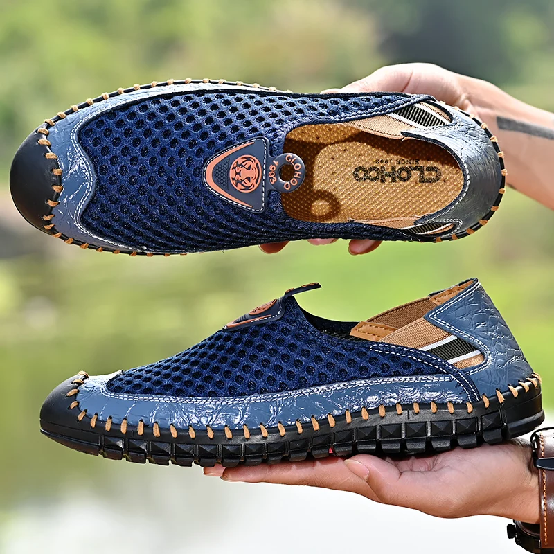 CLOHOO Men\'s Mesh Breathable Lightweight Shoes Non Slip Sandals Hiking Climbing Shoes Casual Rubber Sole Stitching Sneaker