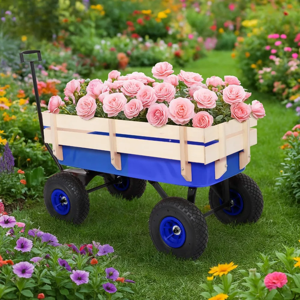 

Садовая тележка-самосвал для двора, универсальная тележка для газона с регулируемой ручкой