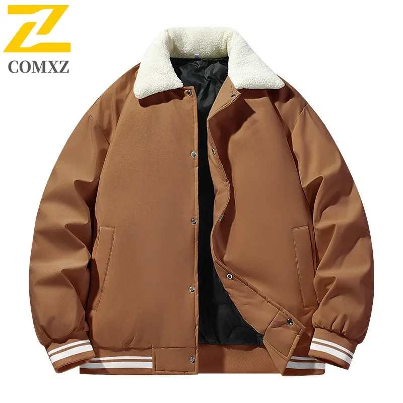 COMXZ Men Parker Coat Contrast Color Lining Ski Street Warm Loose Travel Puffer Jacket High Quality Snow Cotton Padded Jackets